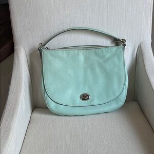Coach Mint Green Leather Shoulder Bag with Turn-Lock